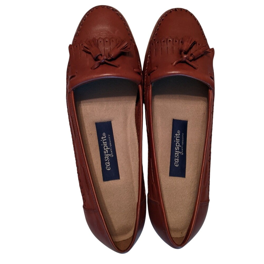 Easy Spirit Langley Luggage Leather Brown Tassel Loafer Braid Stitch 9.5.